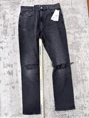7 For All Mankind Black Distressed Straight-Leg Jeans